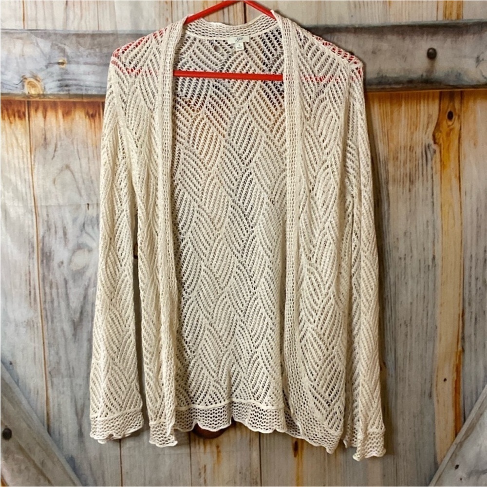 J. Jill Vintage Silk + Linen Crochet Cardigan, small